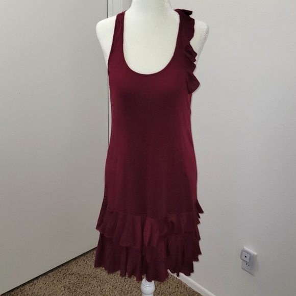 Juicy Couture Burgundy Ruffle Tiered Bottom Mini Summer Dress Size Small GUC - Picture 2 of 16